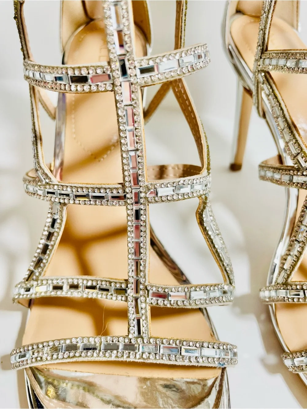 ALDO Silver Crystal Sandal Heels